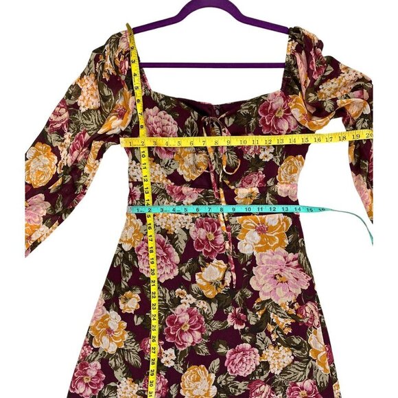 En Crème Floral Maxi Dress Boho Cutout Halter Long Sleeve Burgundy Yellow NWT M - Picture 11 of 12